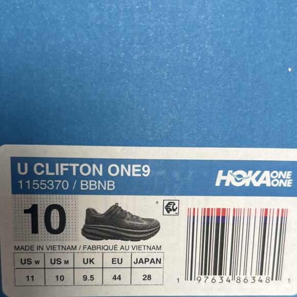 Hoka One One Clifton One9 Triple Black 1155370 BCRS Mens Size 10 NEW Sneakers main image 8